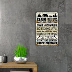 Qiongqi Funny Cabin Rules Metal Tin Sign Wall Art Decor, Farmhouse Wooden Style Cabin Sign For Home Decor Gifts