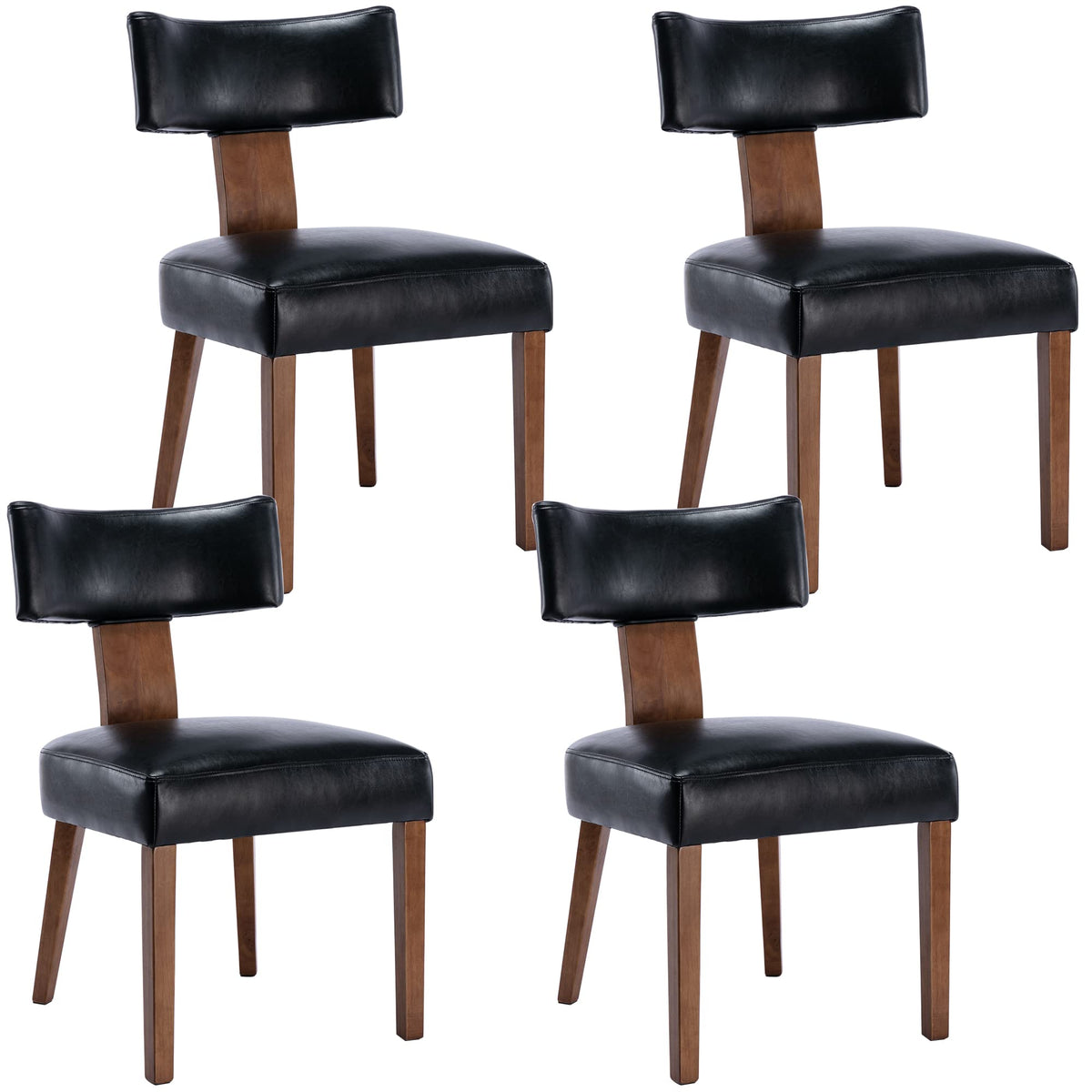 Wahson Farmhouse Kitchen & Dining Room Chairs Set Of 4, Retro Faux Leather Upholstered Dining Chair With Hardwood Legs, Black