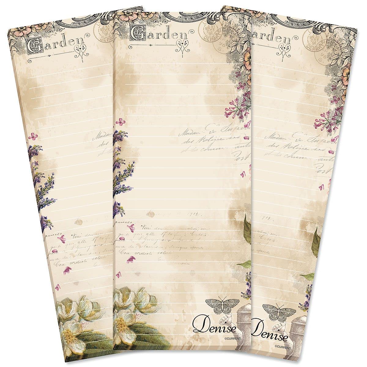 Provincial Garden Lined Personalized Shopping List Pad Set Of 3, 50-Sheet Pads, 3 1/4 X 8 Inches, Memo Pad, Shopping List, To-Do