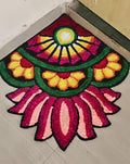Dream Decore Traditional Floral Rangoli Mat, 4X4 Feet, Multicolour Handcrafted Design, NonSlip Indoor Floor Mat, Plush Tufted M