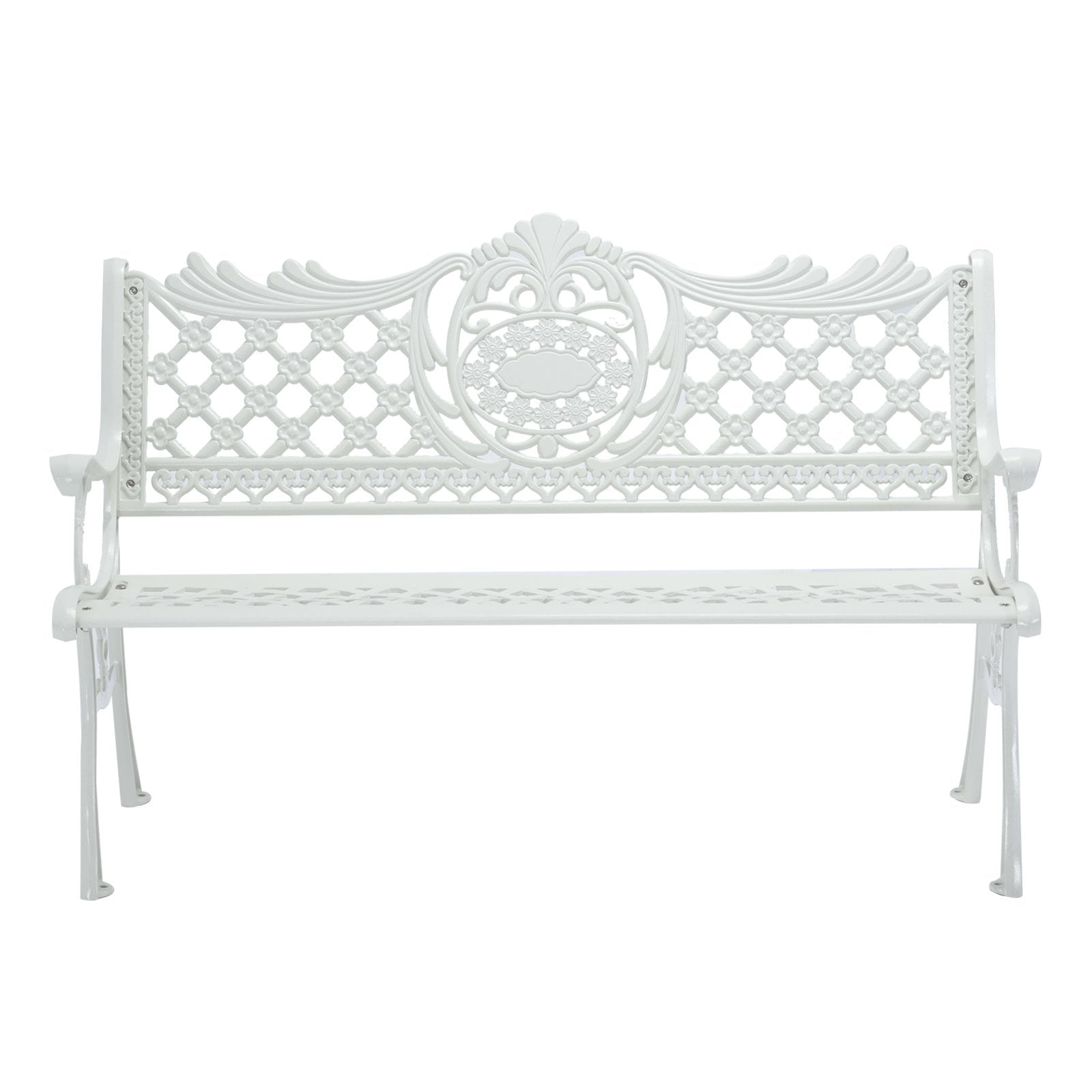 Island Gale Outdoor Solid Heavy Duty Cast Aluminum Bench, Patio Garden Yard Furniture White (White)