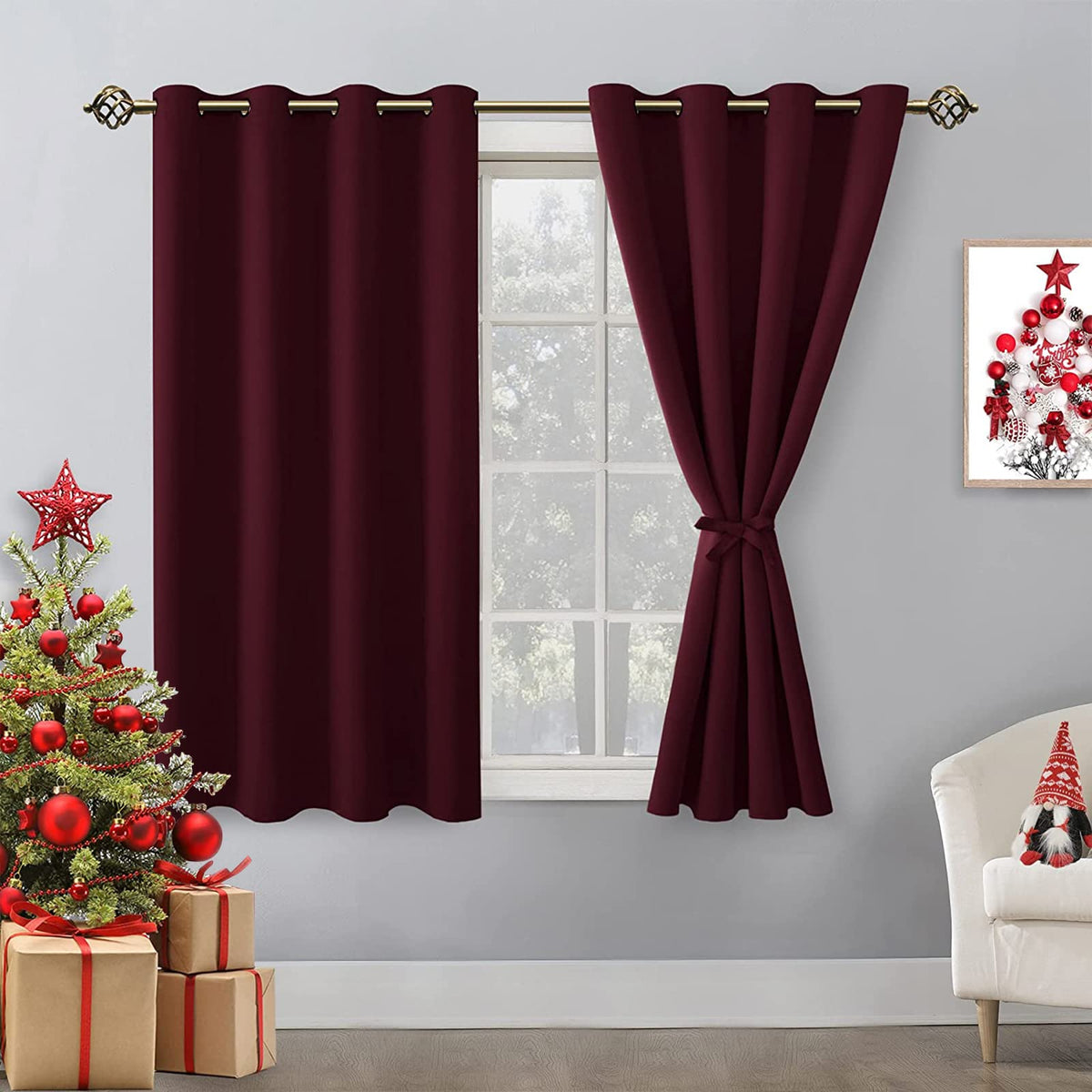 Hiasan Blackout Curtains For Bedroom - Thermal Insulated & Light Blocking Window Curtains For Living Room/Kids Room Christmas De