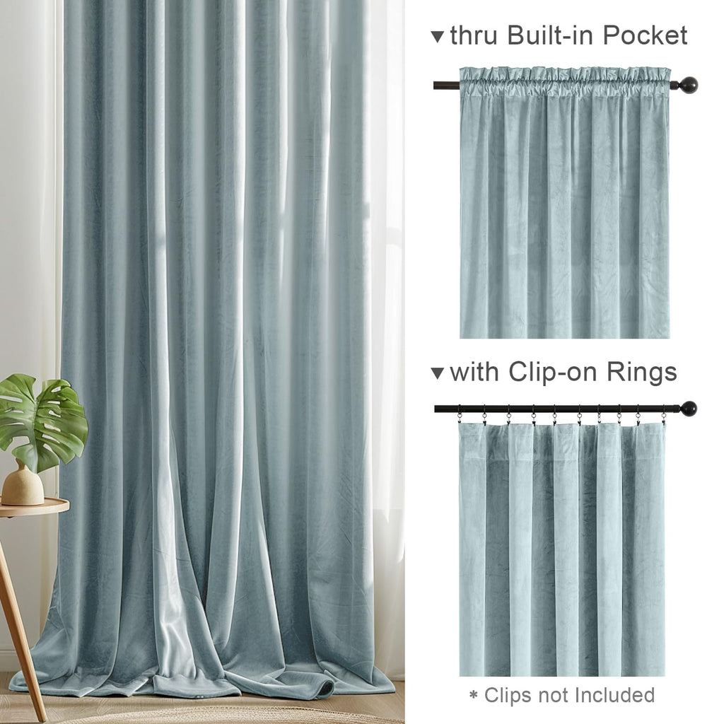 Lazzzy Baby Blue Velvet Curtains Room Darkening Thermal Insulated Curtains 72 Inch Length Window Drapes For Bedroom Living Room Super Soft Luxury Window Treatment 2 Panels Rod Pocket