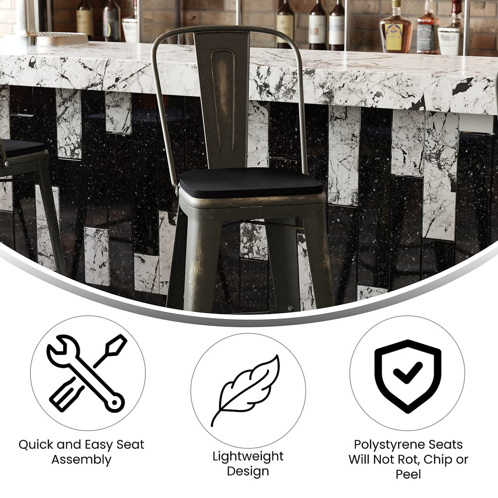 Flash Furniture Carly Commercial Grade 30&Quot; High Copper Metal Indoor-Outdoor Bar Height Stool With Back And Black Polystyrene Seat