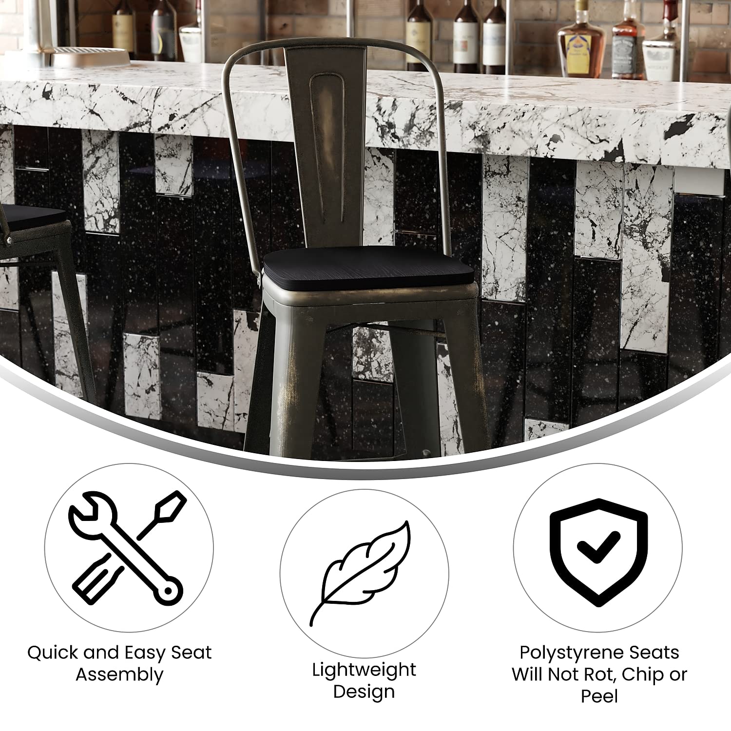 Flash Furniture Carly Commercial Grade 30&Quot; High Copper Metal Indoor-Outdoor Bar Height Stool With Back And Black Polystyrene Seat