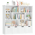 Finetones Toy Storage Organizer, Large Toy Organizers And Storage With 4 Movable Drawers And 7 Storage Cubbies, Toy Chest Shelf Organizer With Hidden Wheels, Kids Bookshelf And Toy Storage, White