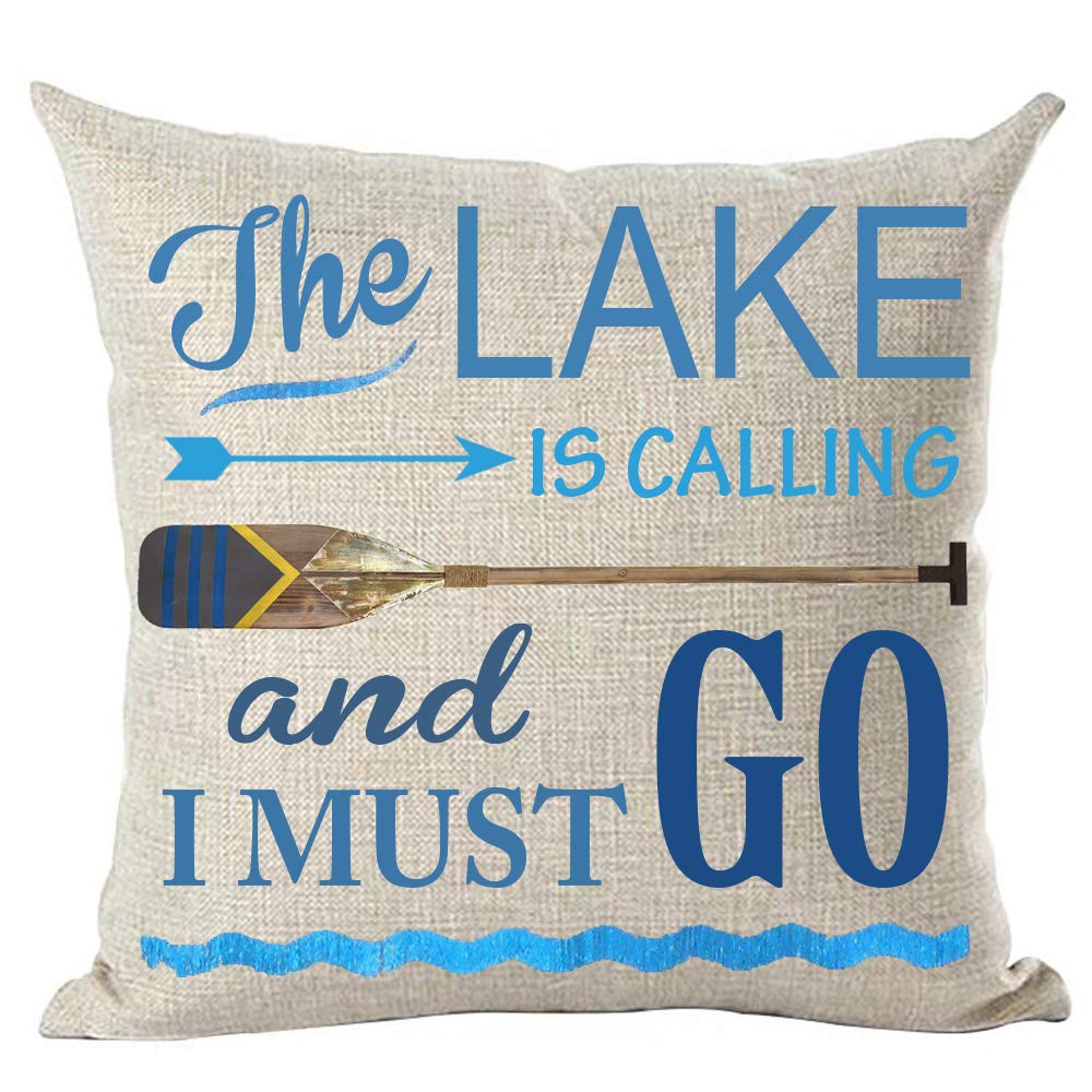 Ramirar Blue Word Art Quote The Lake Is Calling And I Must Go Wooden Paddle Sea Decorative Throw Pillow Cover Case Home Living R