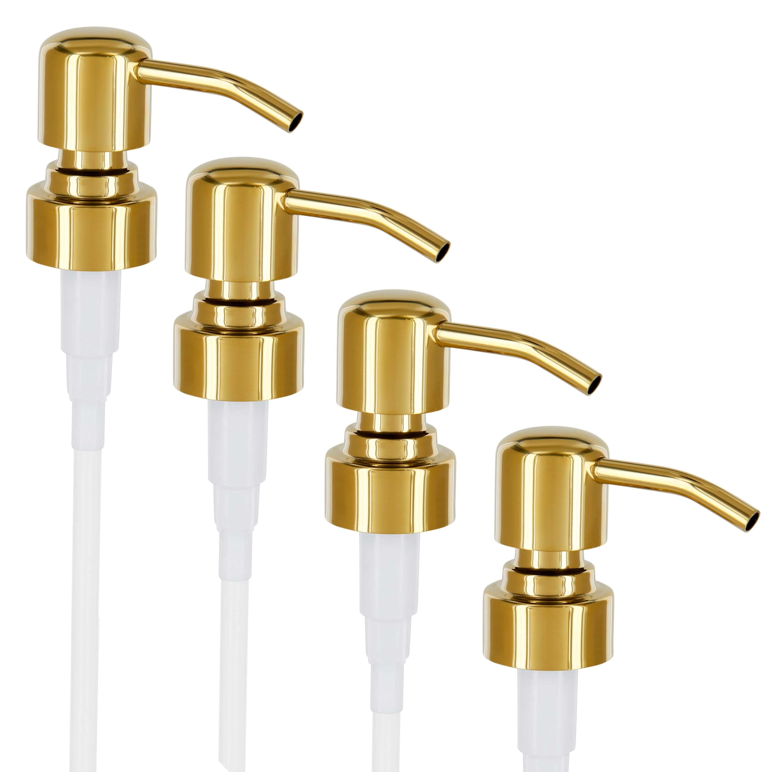 ALTGLAS Four Pack - 4X Stainless Steel Soap Dispenser Pump 'Zagreb' as Replacement for Liquid Hand Soap Bottles (Shiny Gold) - F