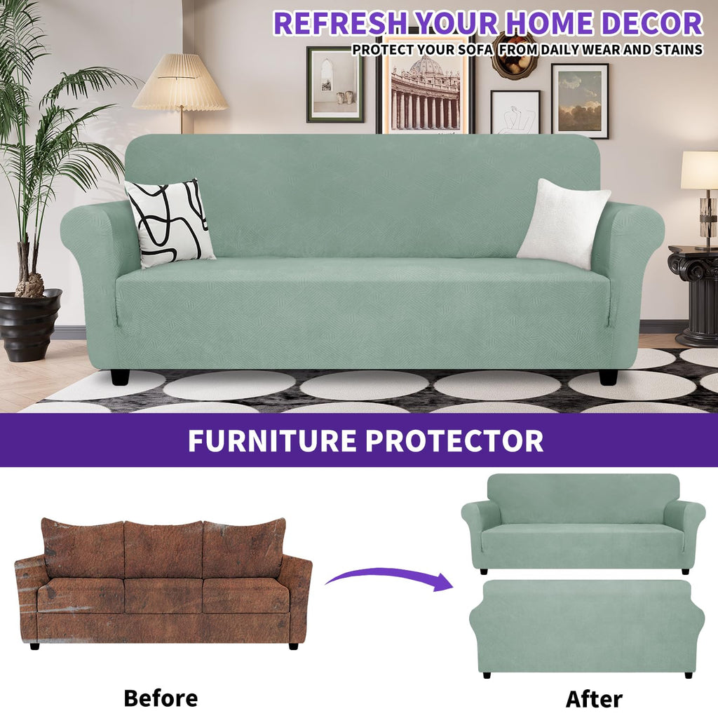 Znsayotx Oversized Super Stretch Couch Cover (91'-110'), New Striped Sofa Covers Comfortable & Durable, Dog Cat Pets Friendly Extra Large Spandex Sofa Slipcovers (Pea Green, Xl Sofa)