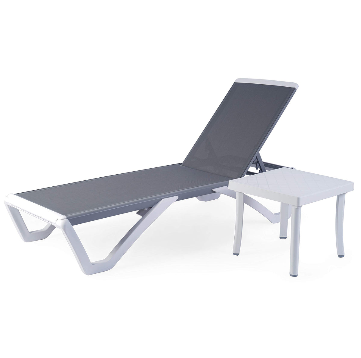 Kozyard Patio Chaise Lounge Chair - Full Flat Alumium & Resin Legs, Outdoor Reclining Adjustable Chair For Sunbathing, Beach, Patio, Lounge Set Or Patio Table (Gray Textilene With Table)