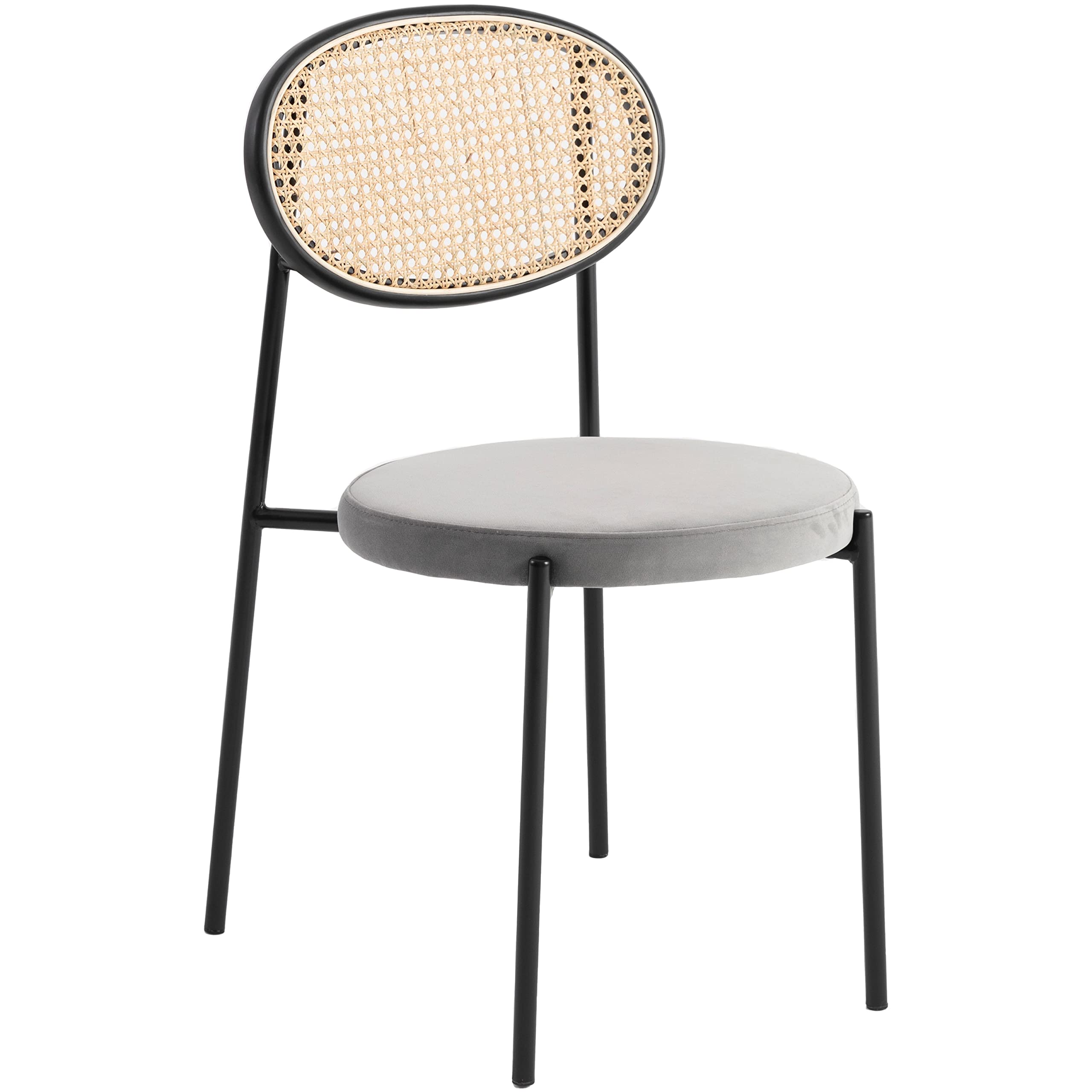 LeisureMod Euston Modern Wicker Dining Chair - Grey Velvet Seat with Powder-Coated Steel Frame, Side Chair for Kitchen & Dining 