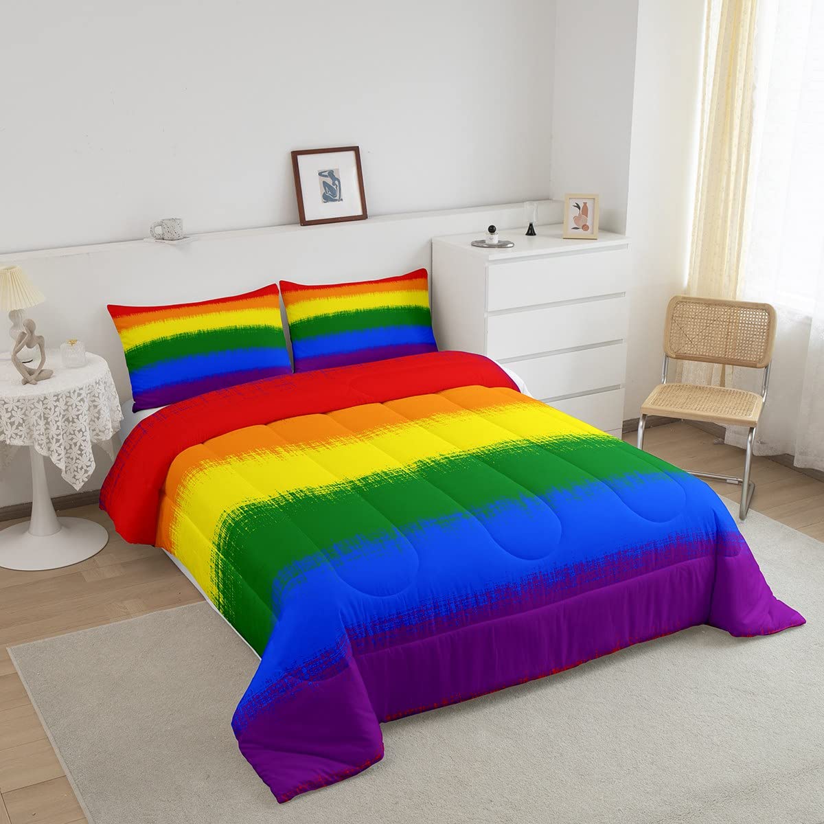 Feelyou Rainbow Bedding Set Colorful Rainbow Comforter Set For Kids Boys Girls Multicolor Comforter Ultra Soft Quilt Set 1 Comfo
