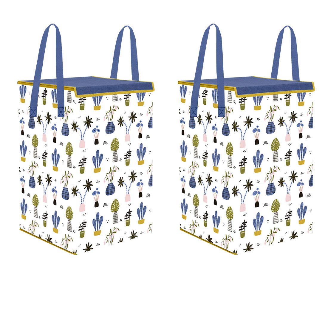 PrettyKrafts 75L Non Woven Mushroom Printed Rectangular Foldable Large Laundry Bag/Basket With Lid & Handles, Freestanding Cloth