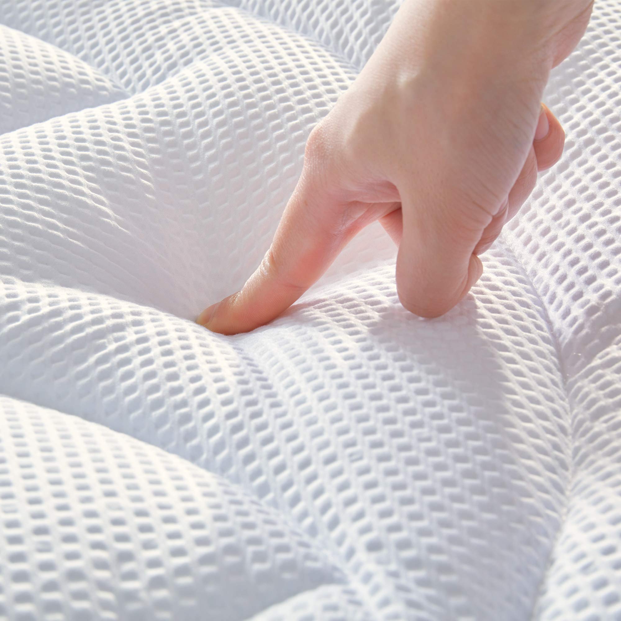 Sleep Zone Cooling Mattress Topper Twin Xl For Single Bed, Premium Zoned Quilted Mattress Pad, Fitted Mattress Protector Cover, Machine Wash Durable, Deep Pocket 8-21 Inch (White, Twin Xl)