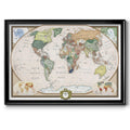 Renditions Gallery Colorful World Map Canvas Wall Art with Black Frame Wall Hanging Travel Map with Push Pins for Home, Office, 