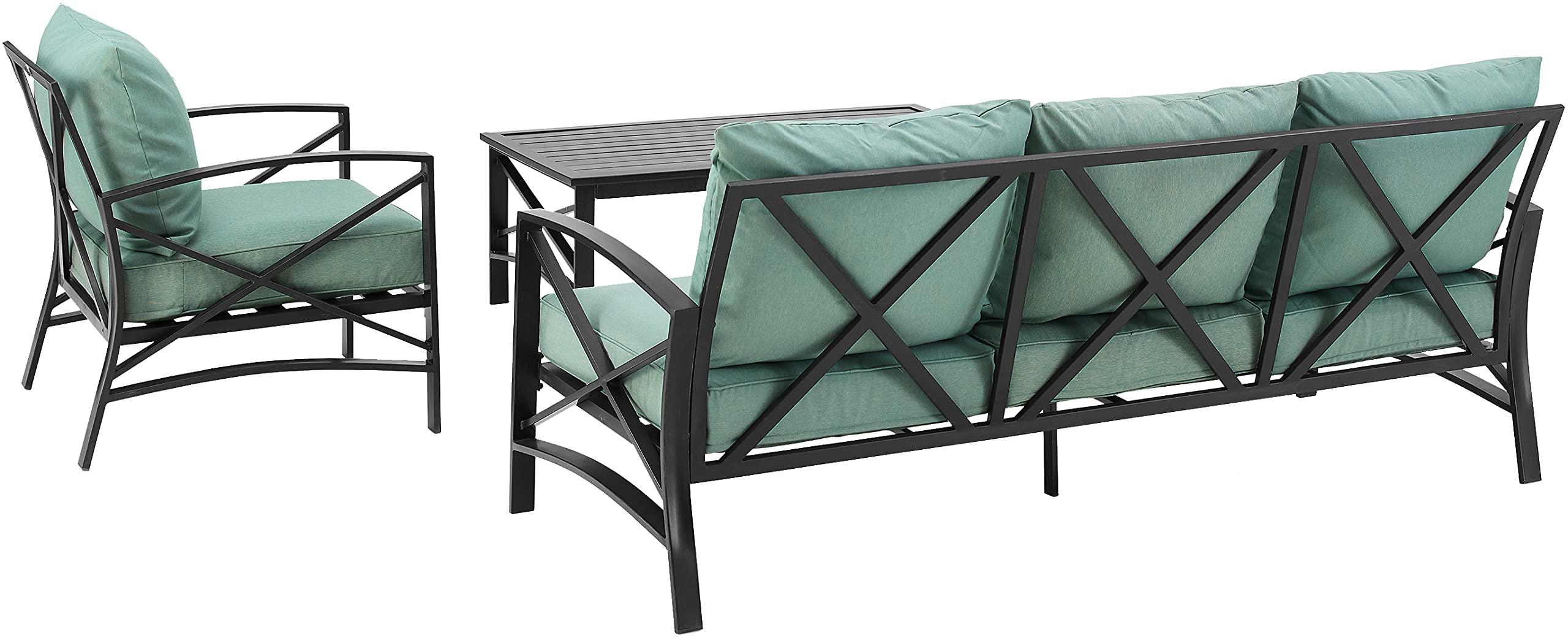 Crosley Furniture Kaplan 3-Piece Outdoor Sofa Patio Furniture Set, Conversation Sets For Porch, Deck, Oiled Bronze With Mist Cushions