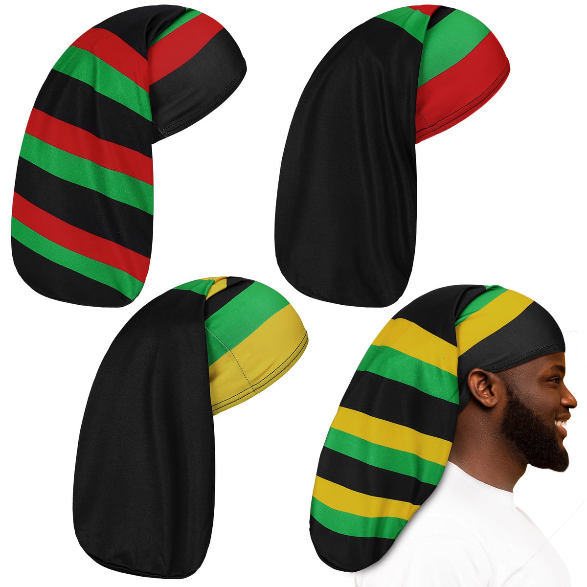Tatuo 4 Pieces Unisex Jumbo Dreadlock Cap Long Hair Dreads Head Wrap Sleeping Cap Hair Accessories Sleep Bonnet for Men Women (C