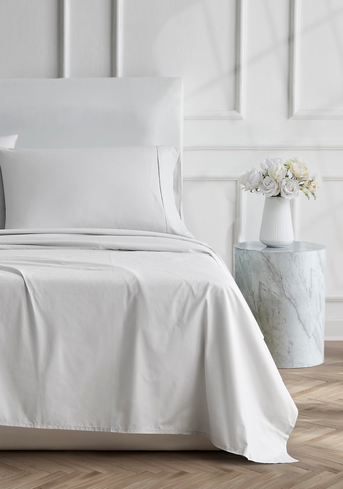 Linen Closet Luxury Cotton 400 Thread Count Ultimate Cotton Percale 4-Piece Sheet Set, Queen, Light Gray