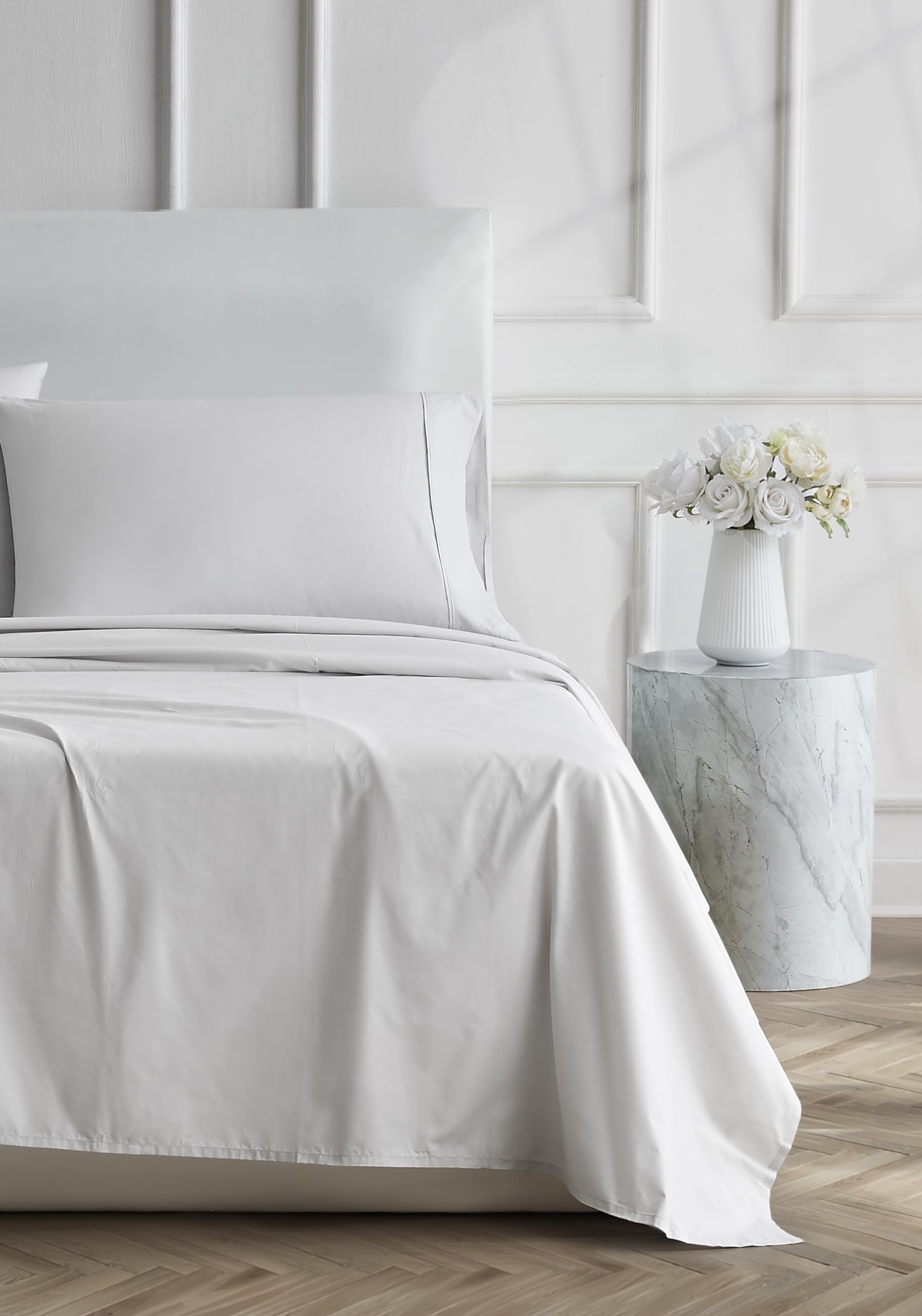 Linen Closet Luxury Cotton 400 Thread Count Ultimate Cotton Percale 4-Piece Sheet Set, Queen, Light Gray