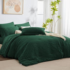 Cozylux King Seersucker Comforter Set With Emerald Green Bed In A Bag 7-Piece All Season Bedding Set With Comforter, Pillow Sham, Flat Sheet, Fitted Sheet, Pillowcase