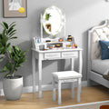 CHARMAID Girls Vanity Table with Lighted Mirror and Stool, 10 Dimmable LED Lights, 3 Color Lighting Modes, 4 Drawers, Rose-Shape