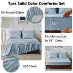 Himeet Light Blue Comforter(82''X86'') 7 Pieces Full Size Comforter Sets Pintuck Bluey Bedding Set Bed In A Bag Full Pinch Pleat