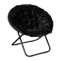 38 Portable Faux Fur Folding Saucer Moon Chair, Black Faux Fur/Black Frame