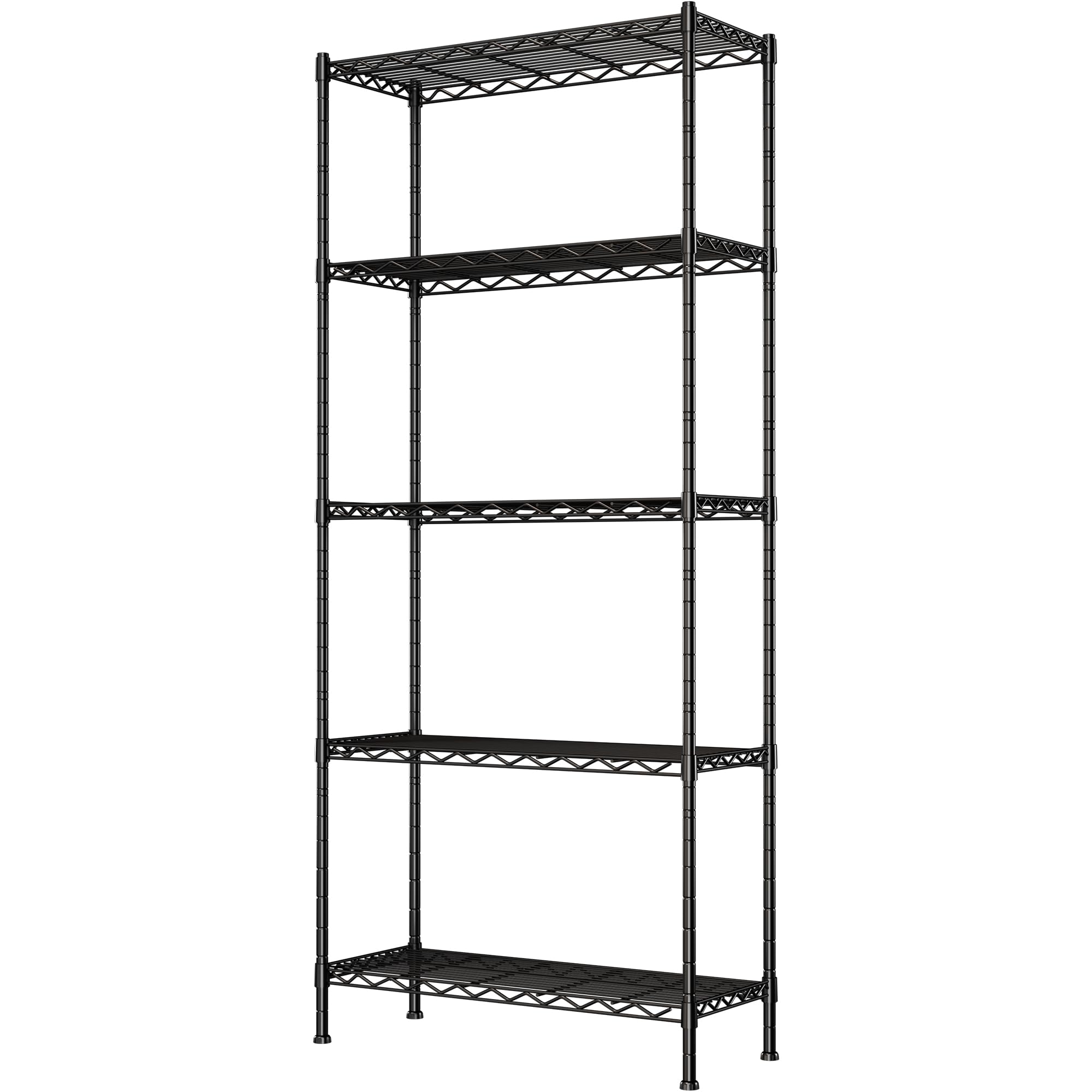 Giotorent 5-Wire Garage Shelving Storage Shelves, Metal Shelf Organizer 1400Lbs Capacity, Kitchen Storage Adjustable Shelf For Laundry Bathroom Pantry Closet, Black 30.2''L X 14.2''W X 79.1' H