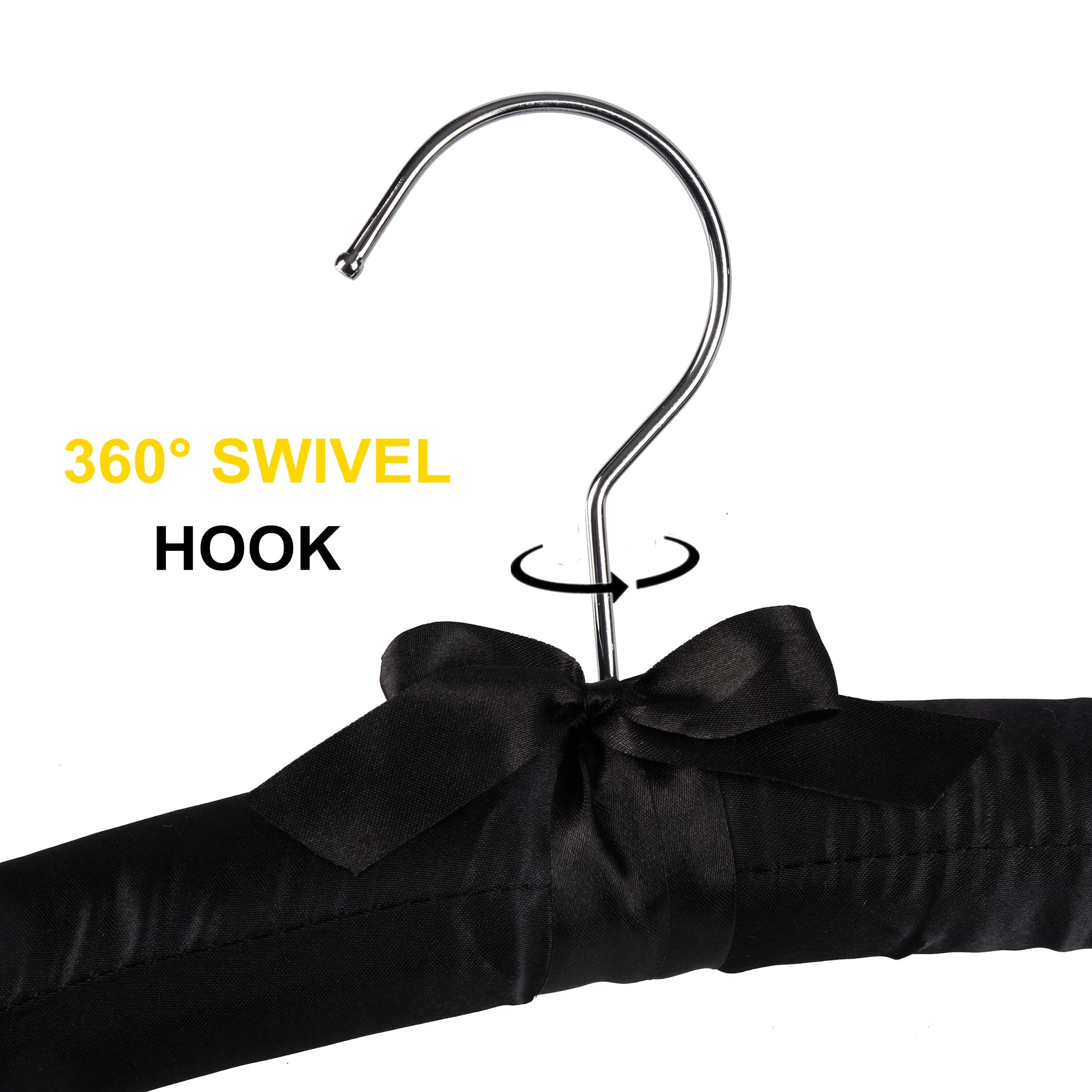 Amber Home 5 Pack 17 Inch Large Black Satin Padded Hangers For Women Clothing, Anti Slip Cushioned Hangers For Sweaters, Silk Ha