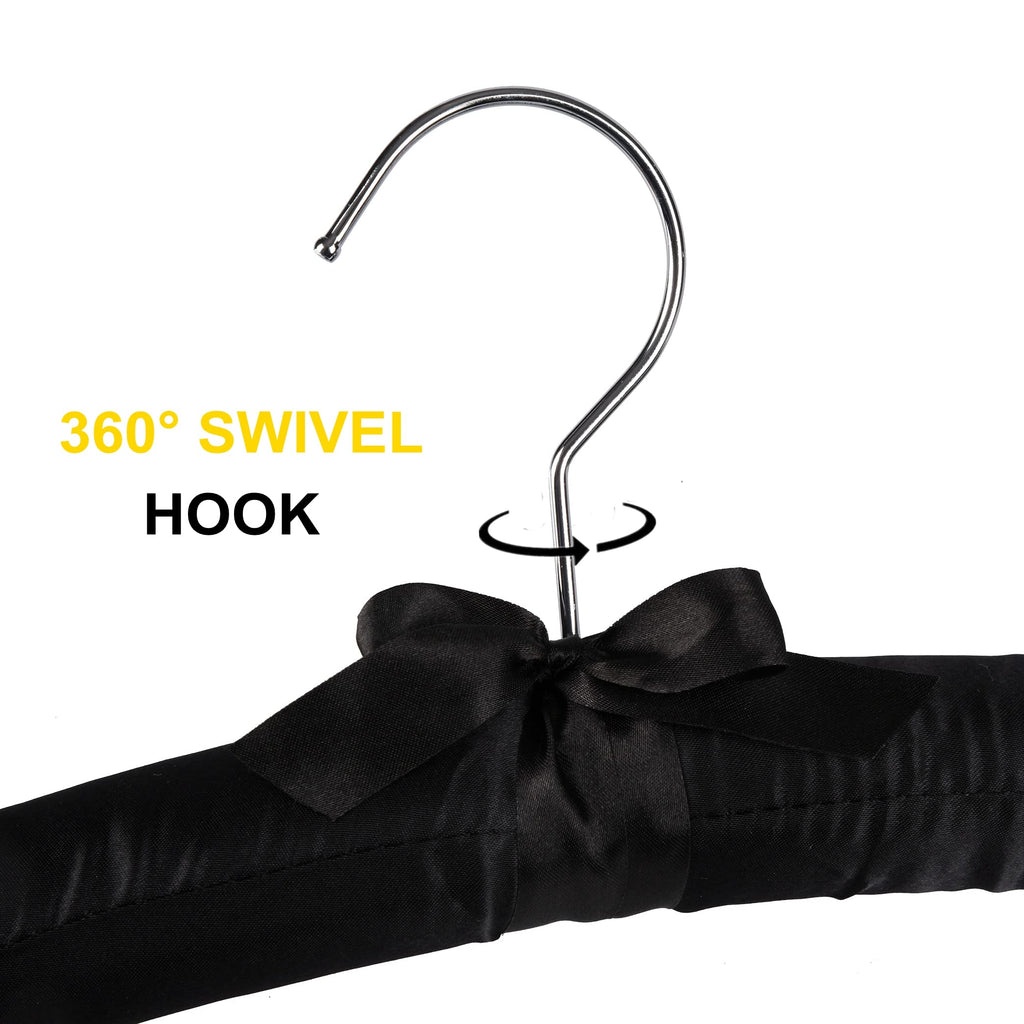 Amber Home 5 Pack 17 Inch Large Black Satin Padded Hangers For Women Clothing, Anti Slip Cushioned Hangers For Sweaters, Silk Ha