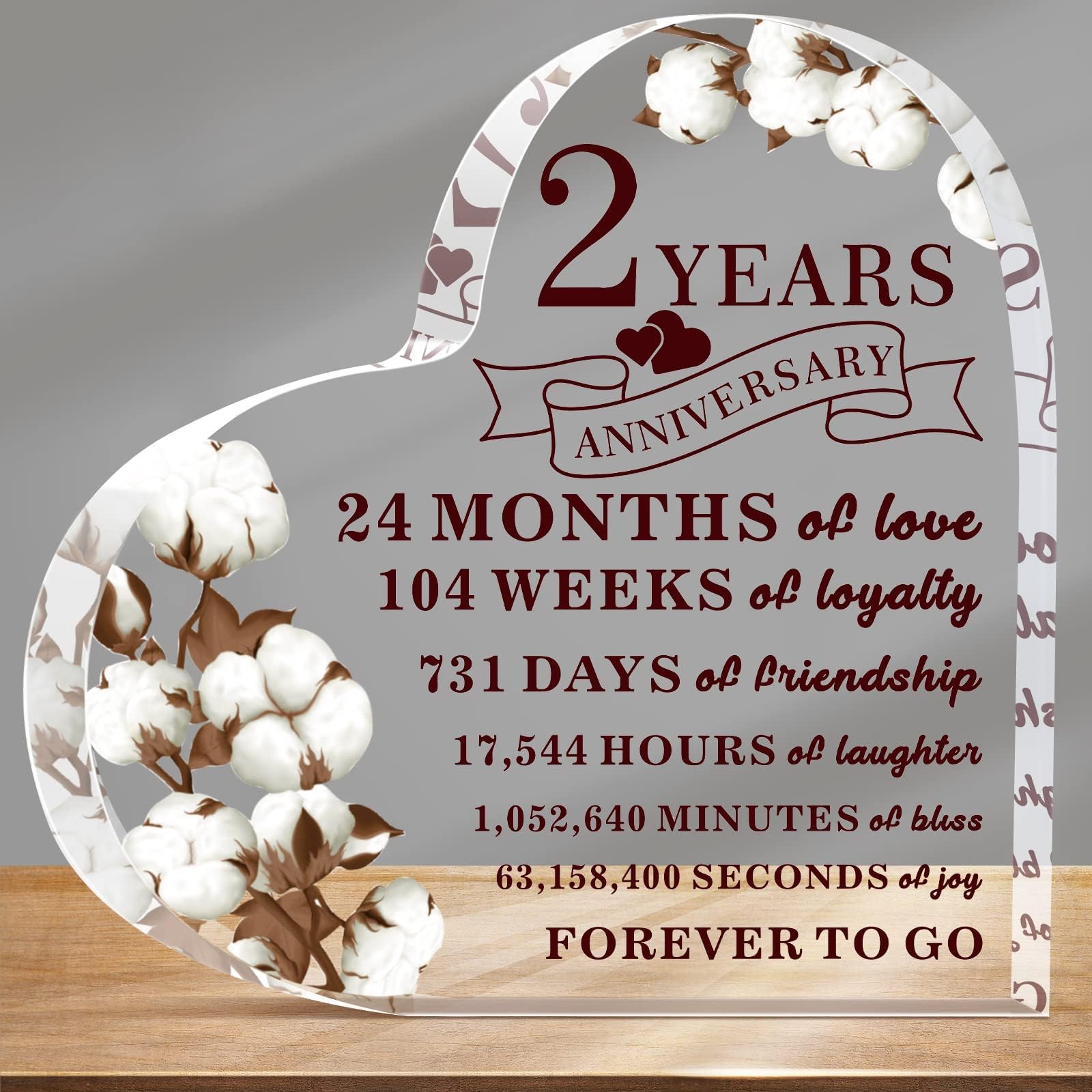 2 Years Anniversary Decor for Him Her Cotton Flower Drawing Print Acrylic Gift 2nd Anniversary Wedding Paperweight Traditional S