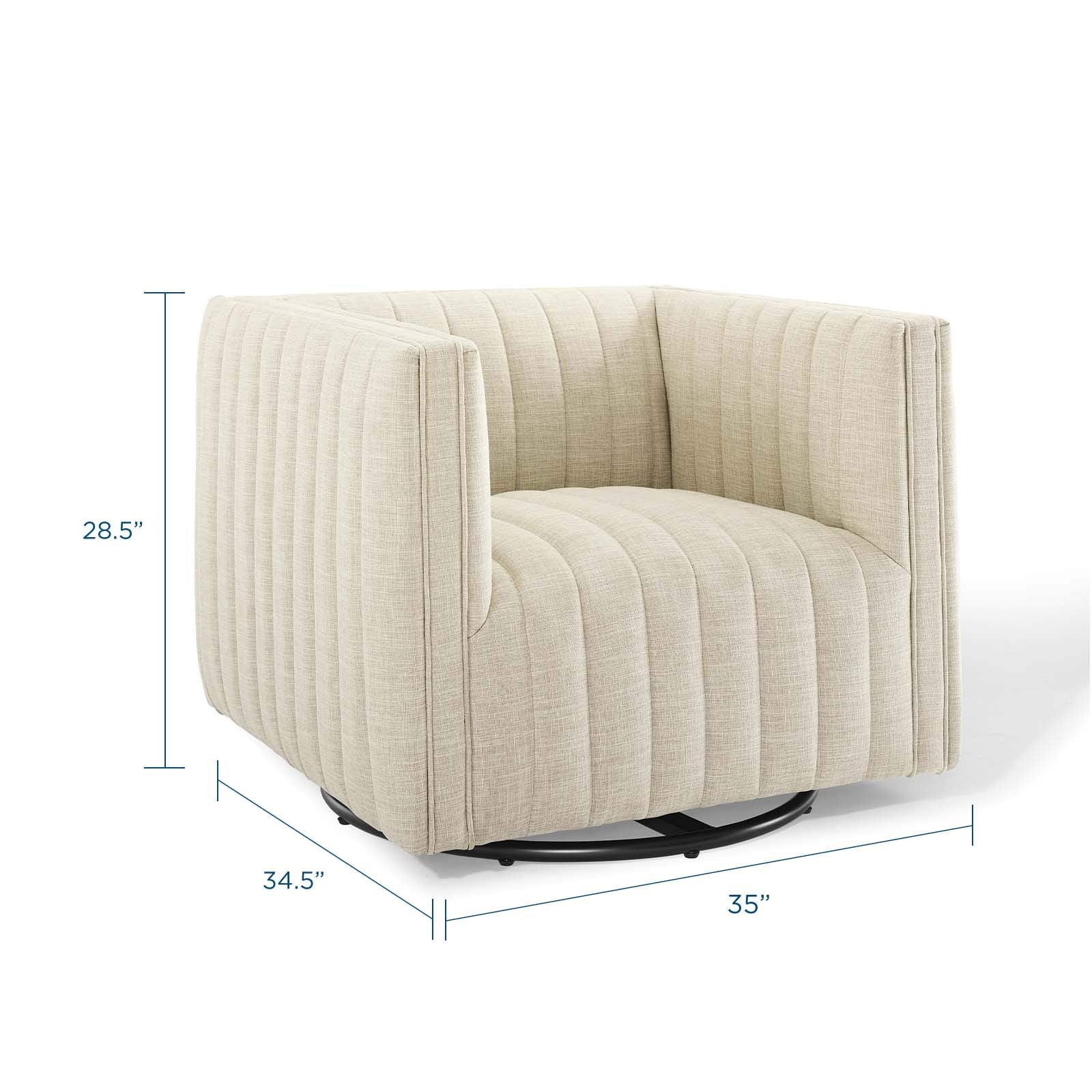 Modway Conjure Channel Tufted Upholstered Accent Beige, Swivel Armchair