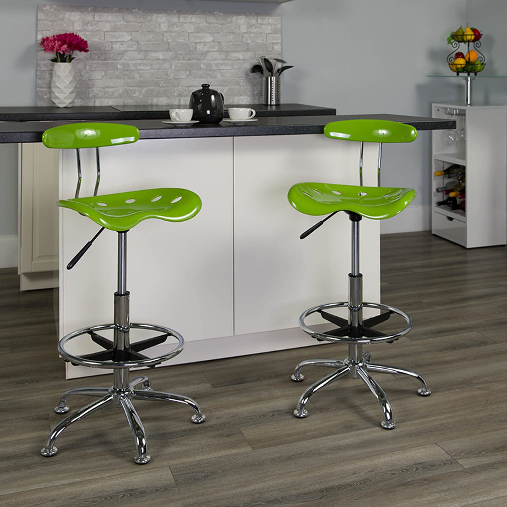 Flash Furniture Bradley Vibrant Apple Green and Chrome Drafting Stool with Tractor Seat