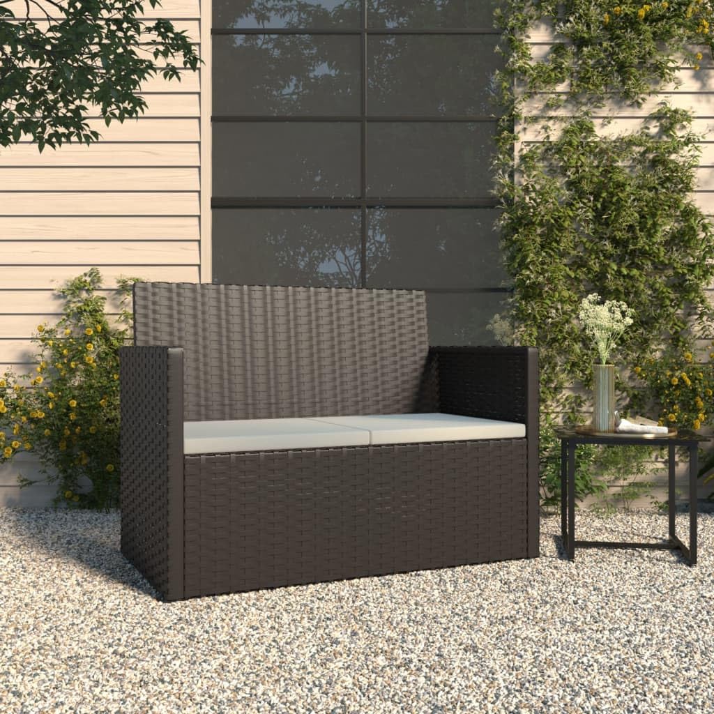 vidaXL Modern Poly Rattan Patio Bench - Cushioned, Weather-Resistant, Sturdy Steel Frame, Easy Assembly - Black with Cream White Cushions, 41.3"