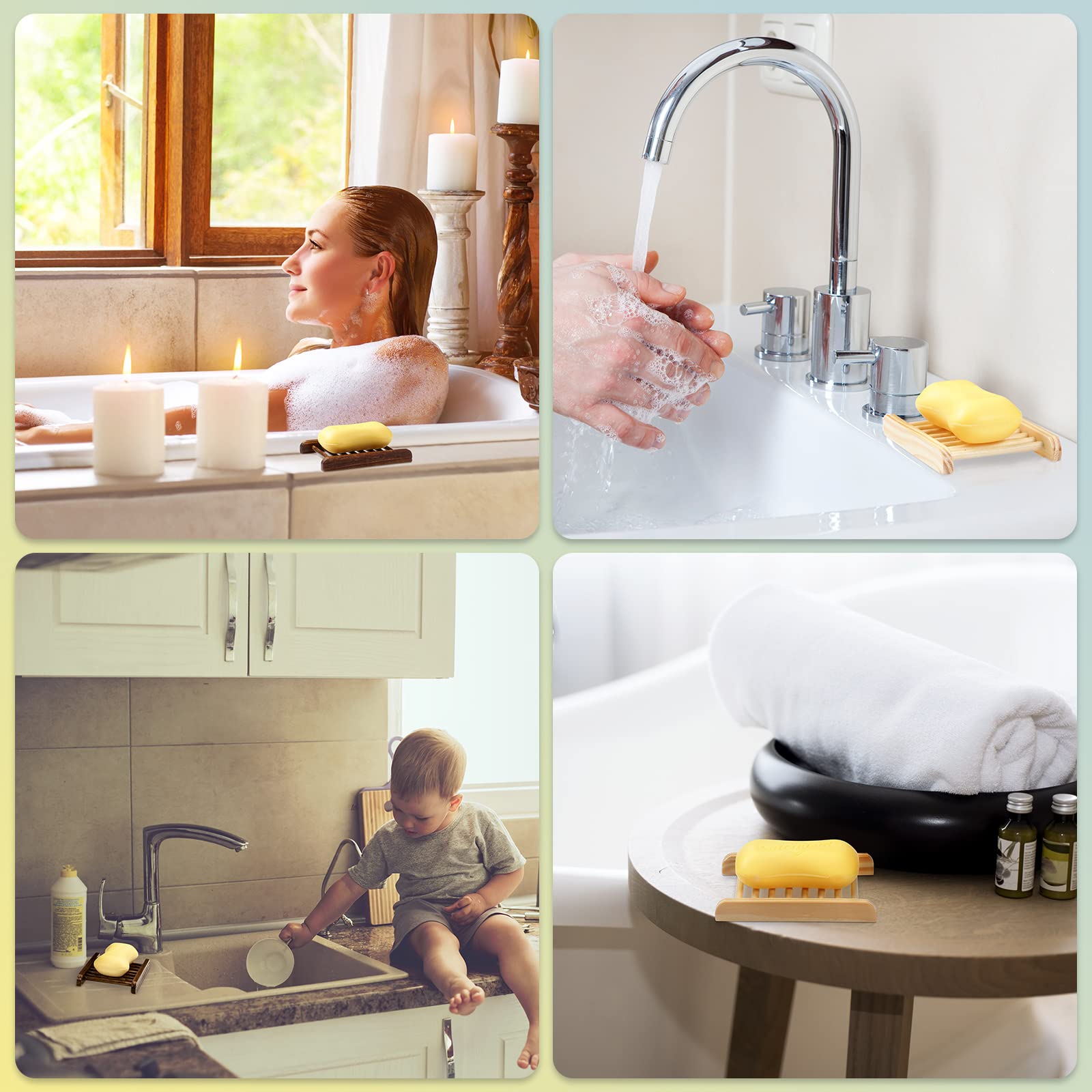 Sawysine 50 Pcs Home Bamboo Wood Soap Holder Bulk Bathroom Wooden Soap Dish Tray Wood Soap Saver 4.72 X 3.35 X 0.7 Inch Hand Cra