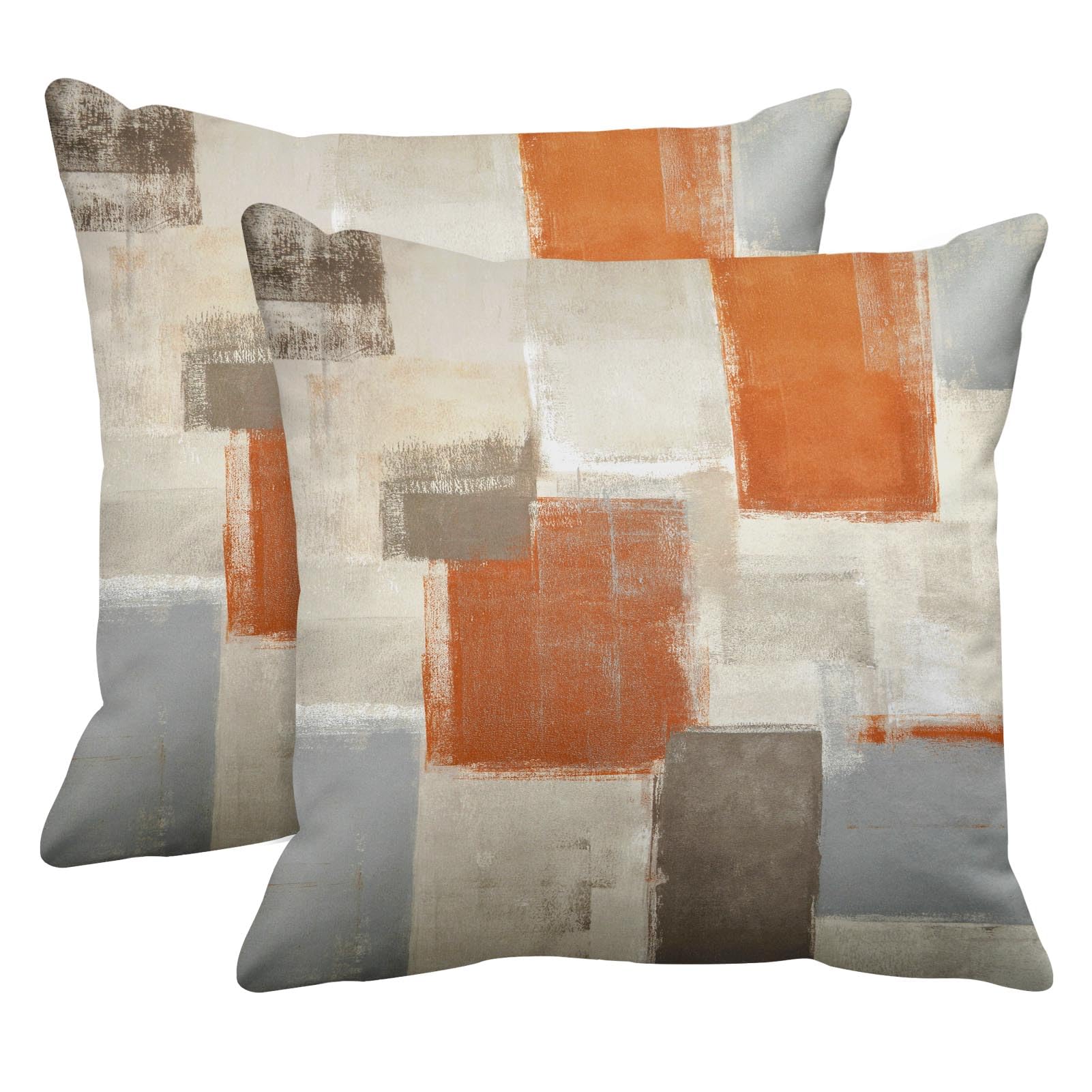 Emvency Set Of 2 Orange Beige And Grey Throw Pillow Covers Modern Abstract Painting Decorative Pillow Cases Home Decor Standard