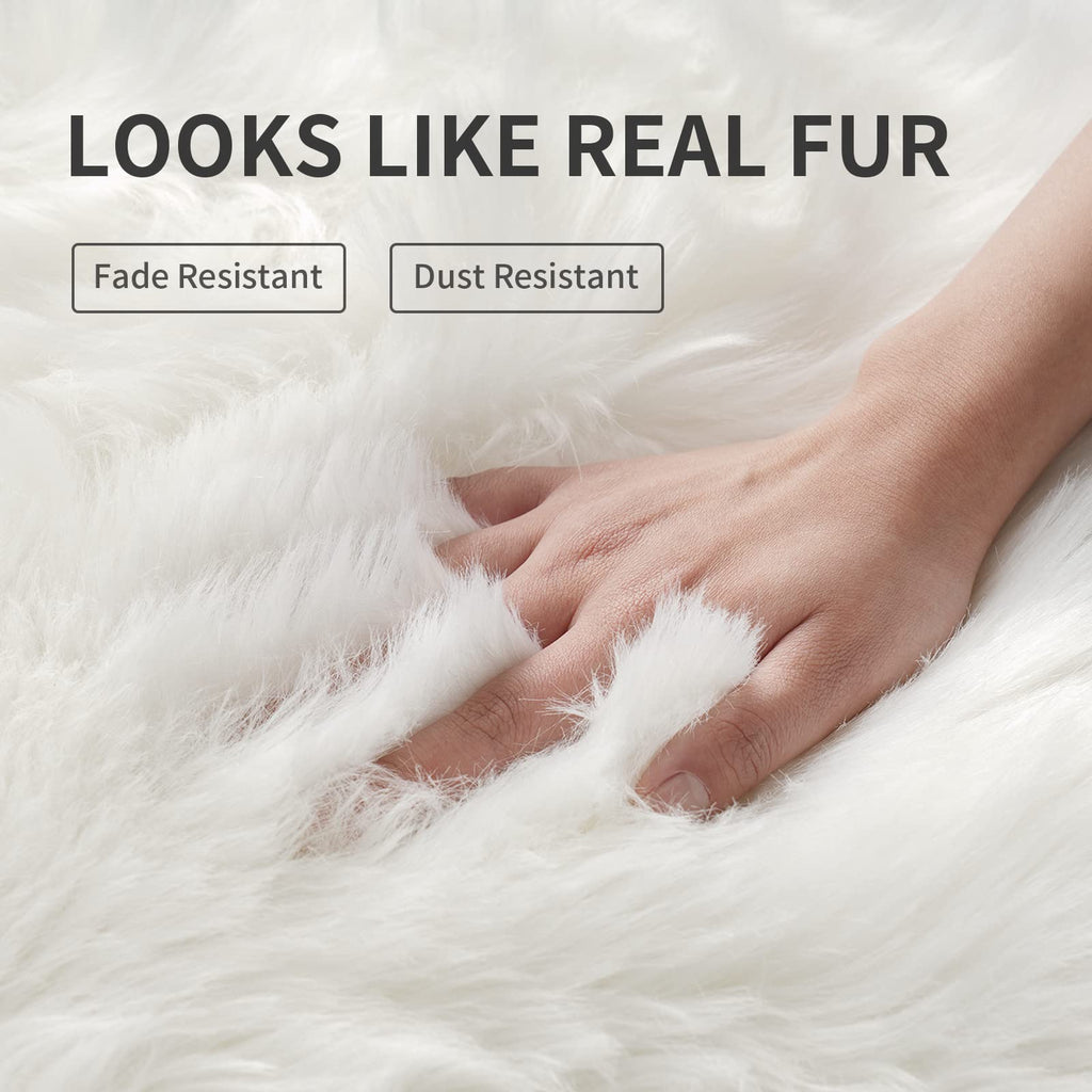 Faux Fur Rug Sofa Chairs Cover, White Small Rug For Bedroom, 2X3 Shaggy Furry Rug For Kids Room, Shag Fluffy Rug For Nursery Roo