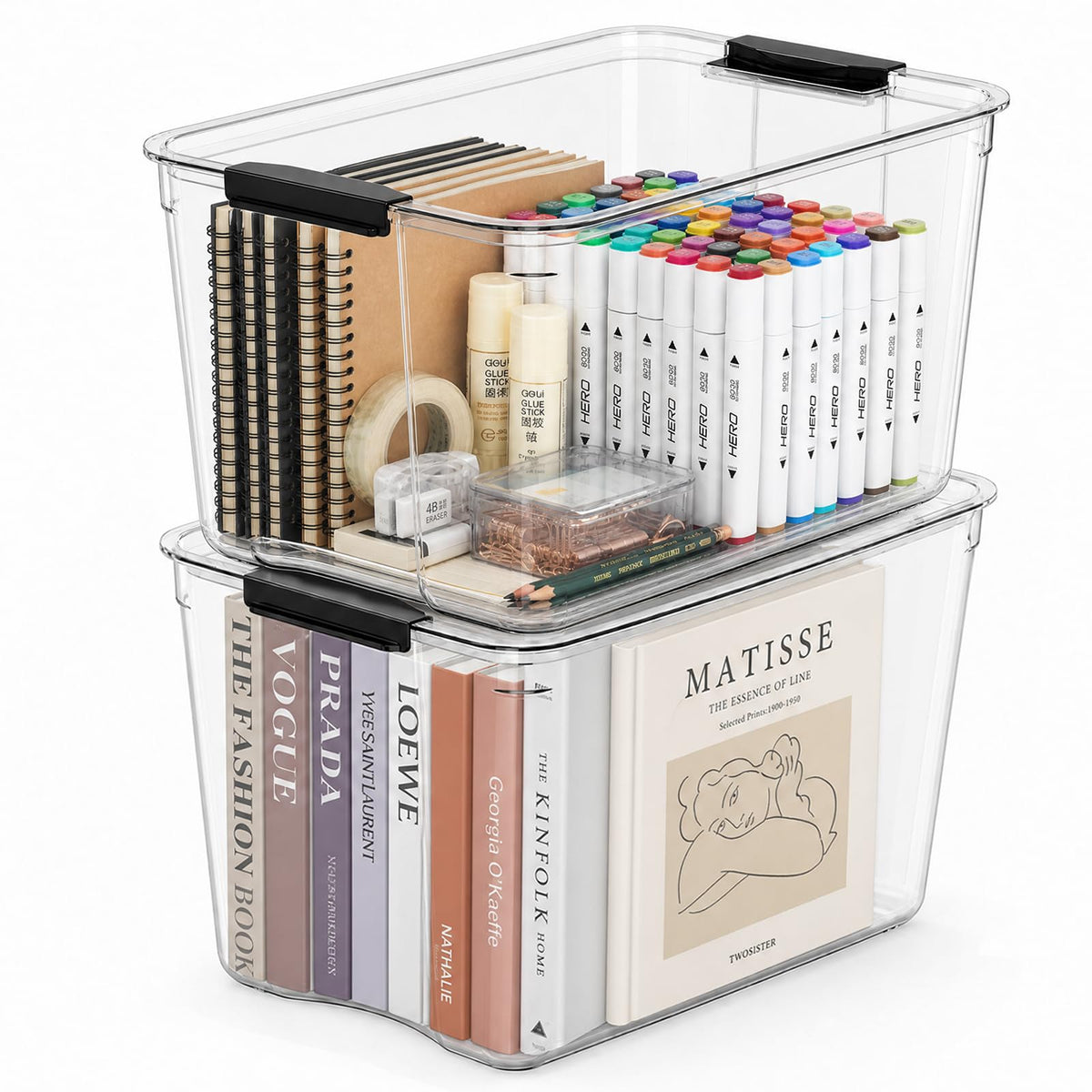 54Qt Stackable Storage Bins with Lids,Clear Latching Organizer Boxes,2Pack