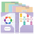 Sooez 6 Pack Plastic Folders With Pockets And Prongs, 3 Prong Folders With Pockets And Writable Label, Heavy Duty 2 Pocket Folde