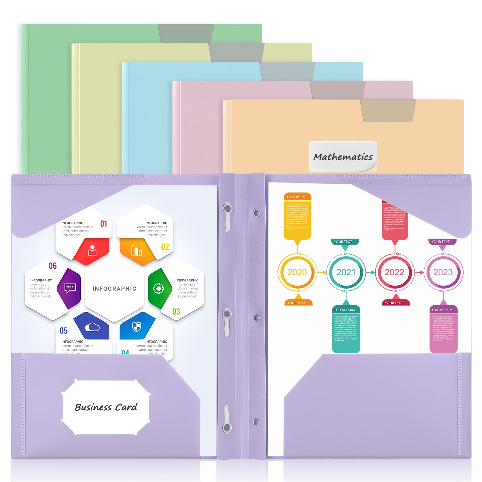 Sooez 6 Pack Plastic Folders With Pockets And Prongs, 3 Prong Folders With Pockets And Writable Label, Heavy Duty 2 Pocket Folde