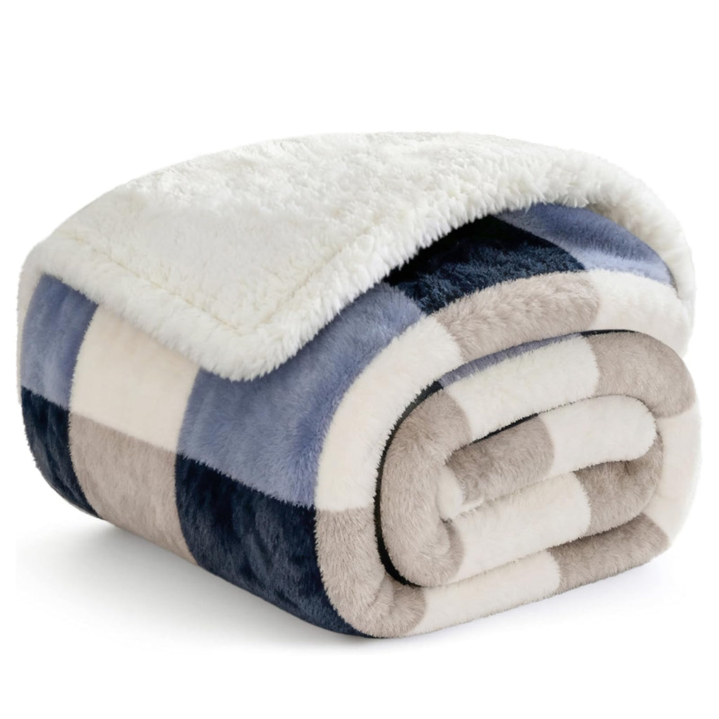 Gracelife Sherpa Throw Blanket, 50'*60', Plaid Warm Cozy Throw Blankets For Sofa, Couch, Bed, Reversible Throws Fluffy Plush F