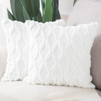 Madizz Set Of 2 Soft Plush Short Wool Velvet Decorative Throw Pillow Covers 20X20 Inch White Square Luxury Style Cushion Cases P
