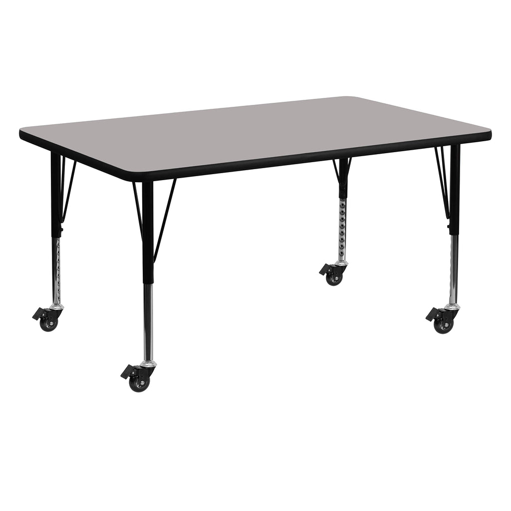 Flash Furniture Wren Mobile 30''W X 60''L Rectangular Grey Hp Laminate Activity Table - Height Adjustable Short Legs