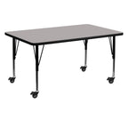 Flash Furniture Wren Mobile 30''W X 60''L Rectangular Grey Hp Laminate Activity Table - Height Adjustable Short Legs