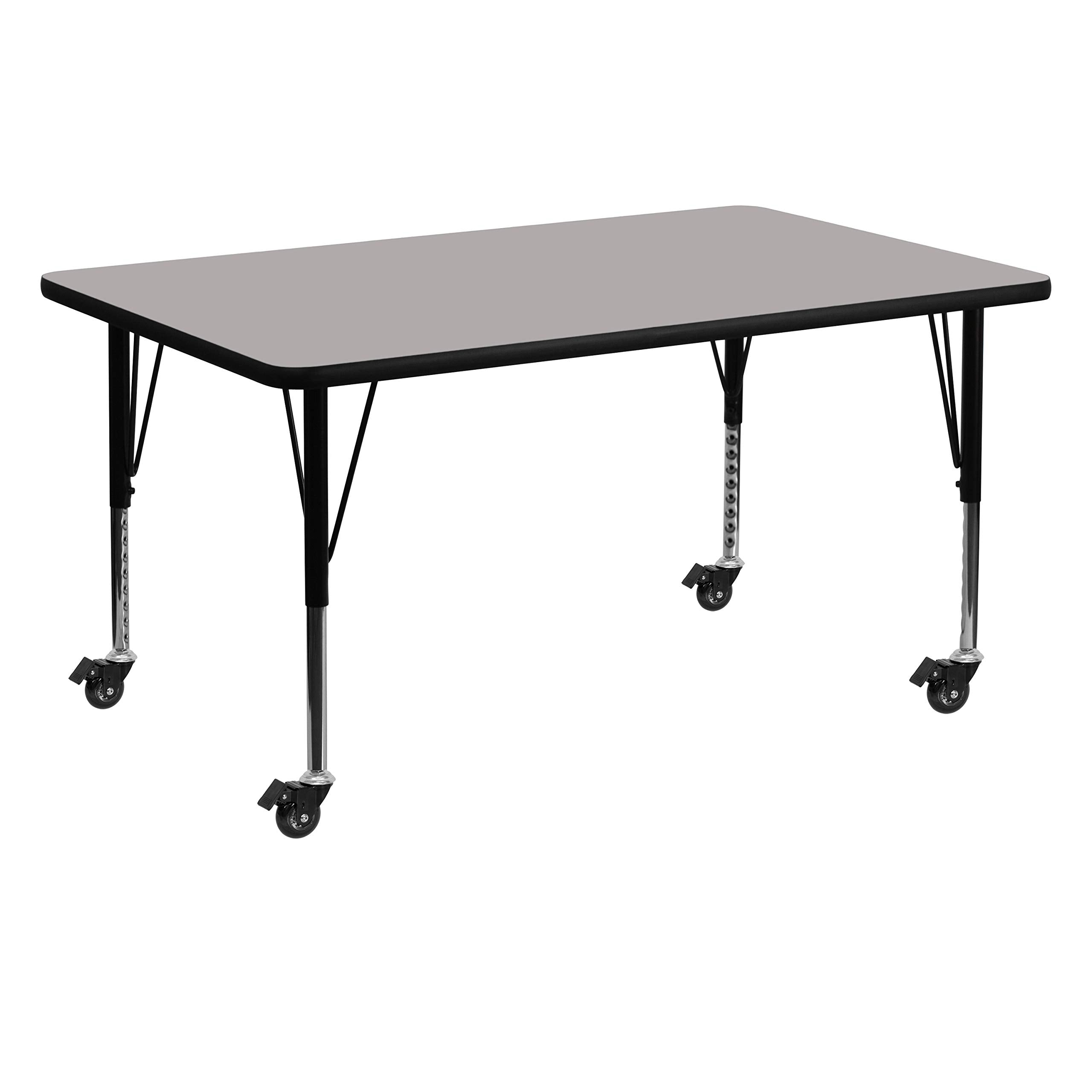 Flash Furniture Wren Mobile 30''W X 60''L Rectangular Grey Hp Laminate Activity Table - Height Adjustable Short Legs