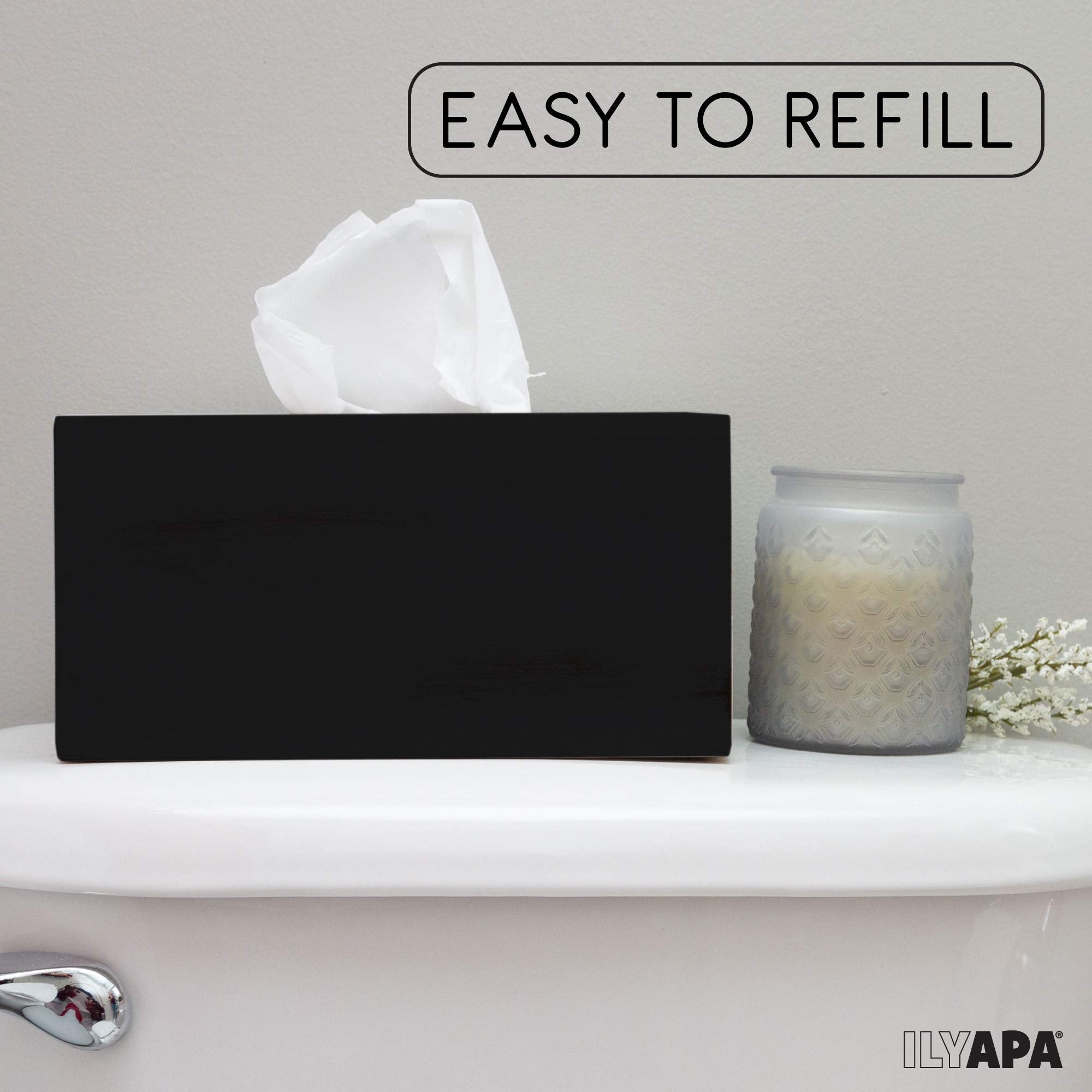 Ilyapa Wood Tissue Box Cover Rectangular - Rustic Farmhouse Black Wooden Tissue Holder