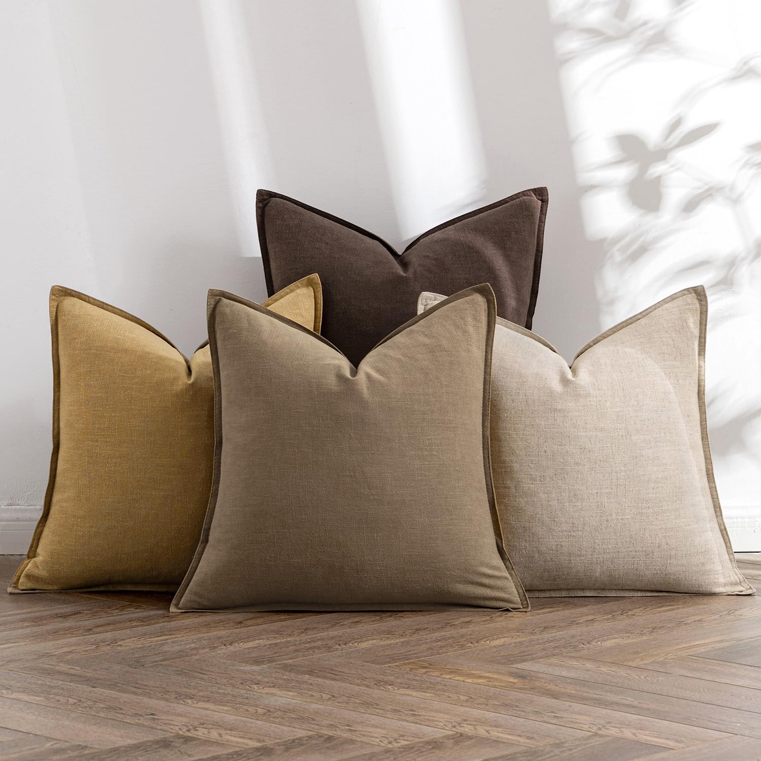 Miulee Neutral Gold/Brown Linen Pillow Covers Pack Of 4 Decorative Nautral Solid Throw Pillow Covers Soft Accent Boho Farmhouse