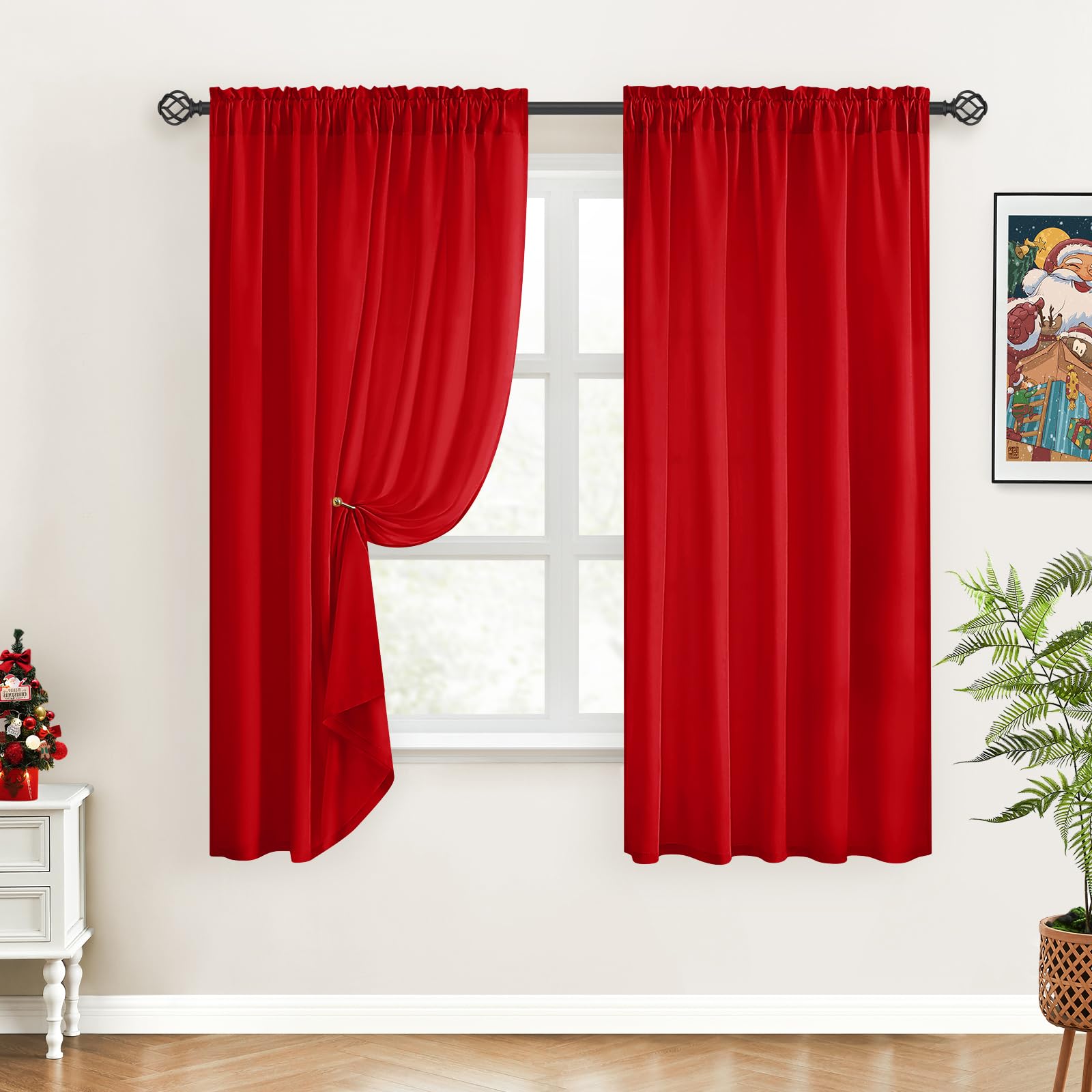 Homeideas Non-See-Through Red Privacy Sheer Curtains 52 X 45 Inches Long 2 Panels Sheer Curtains Light Filtering Window Curtains Drapes For Bedroom Living Room