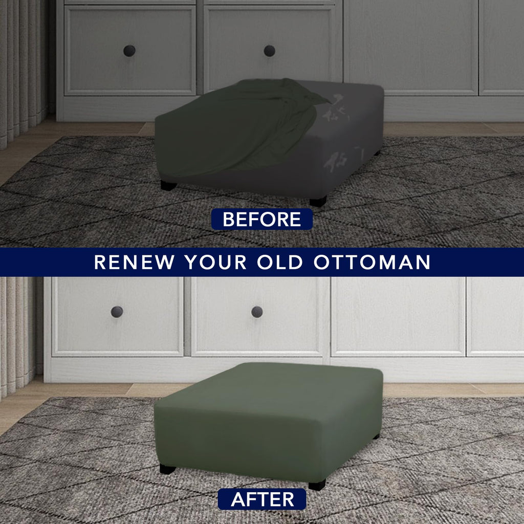 Purefit Super Stretch Form Fit Square Ottoman Cover Rectangle - Ottoman Slipcovers For Foot Stool & Folding Storage Furniture For Living Room With Nonslip Elastic Bottom (Medium-Xl, Grayish Green)