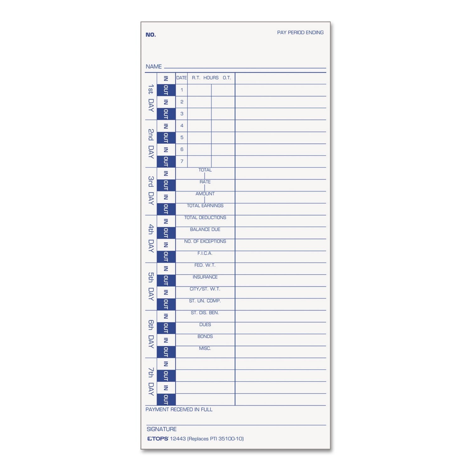 Top12443 - Tops Time Card For Pyramid